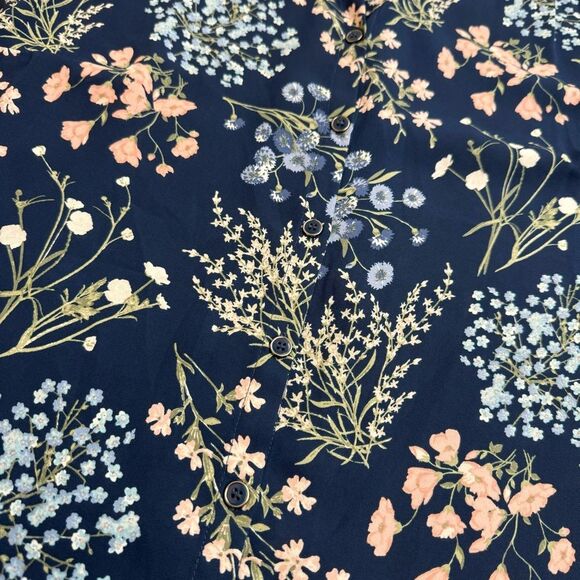 Westport 1962 Women's Floral Button Blouse XL Extra Large Navy Blue Pink Green - Picture 7 of 15